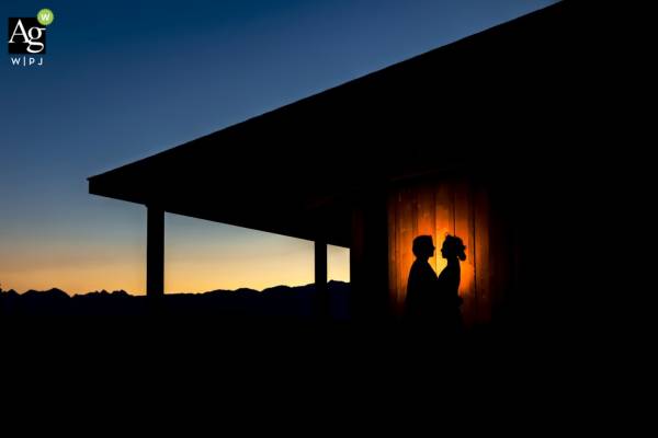 Award Winning Photo WPJA of the backlighted Newlyweds during stunning sunrise in British Columbia
