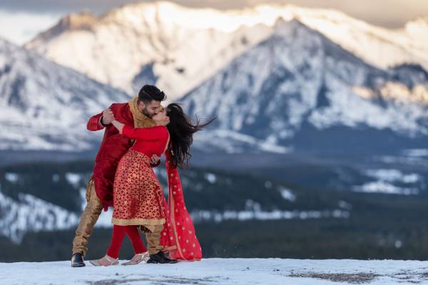 Traditional Indian dance in the mounatin captured by Banff Wedding Photographers.