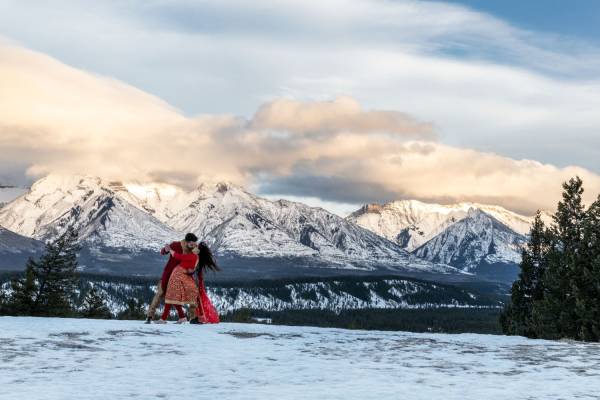 Adventure mountain after wedding photo session in Banff.
