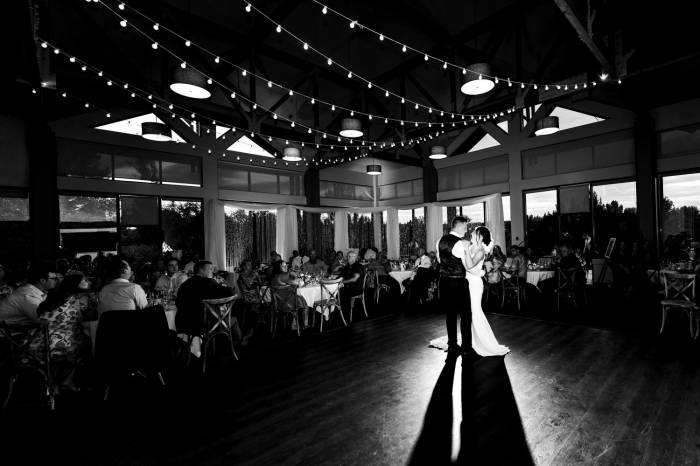 first dance in black and white at the Calgary wedding