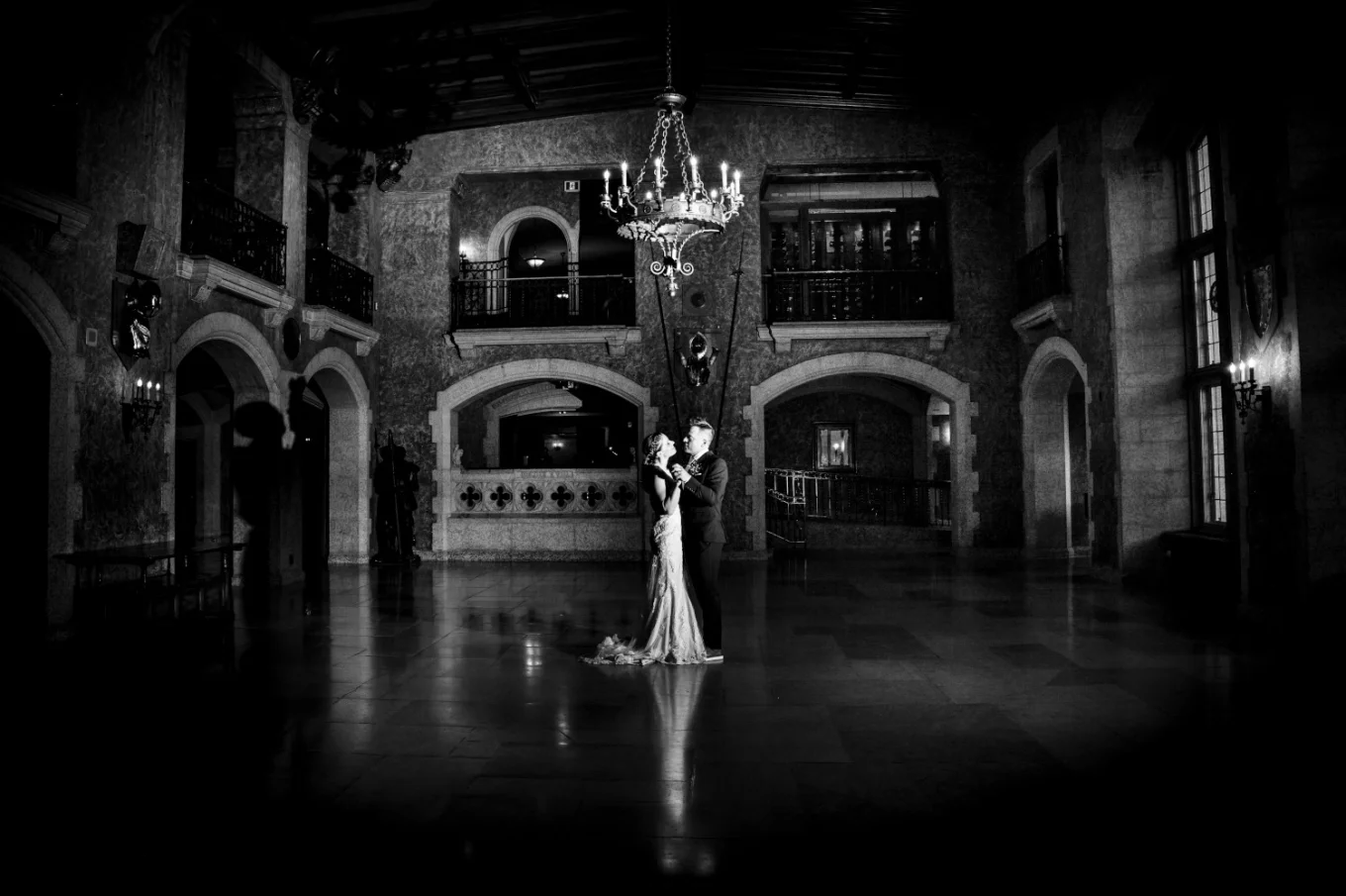 Newlyweds dance at the ball room in Banff Fairmont Hotel. Moment captured by Eliza Slobodzian - Banff Wedding Photographer.