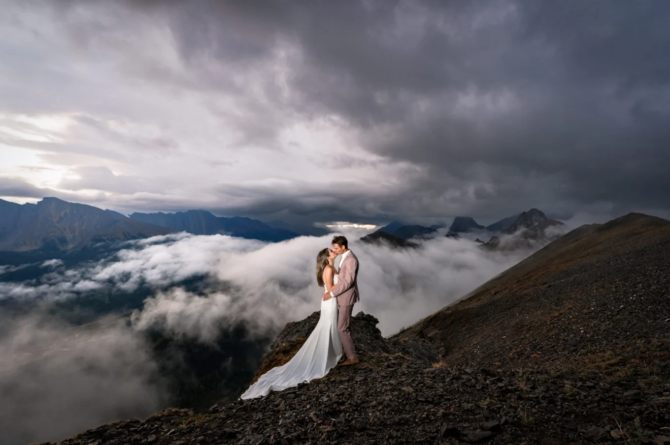 A professional Banff Wedding photographer capturing a wedding ceremony in the scenic Banff area.