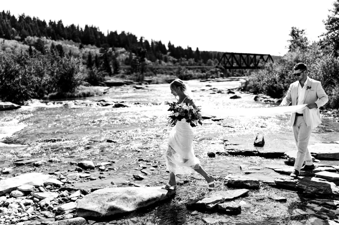 The bride crossing the river.