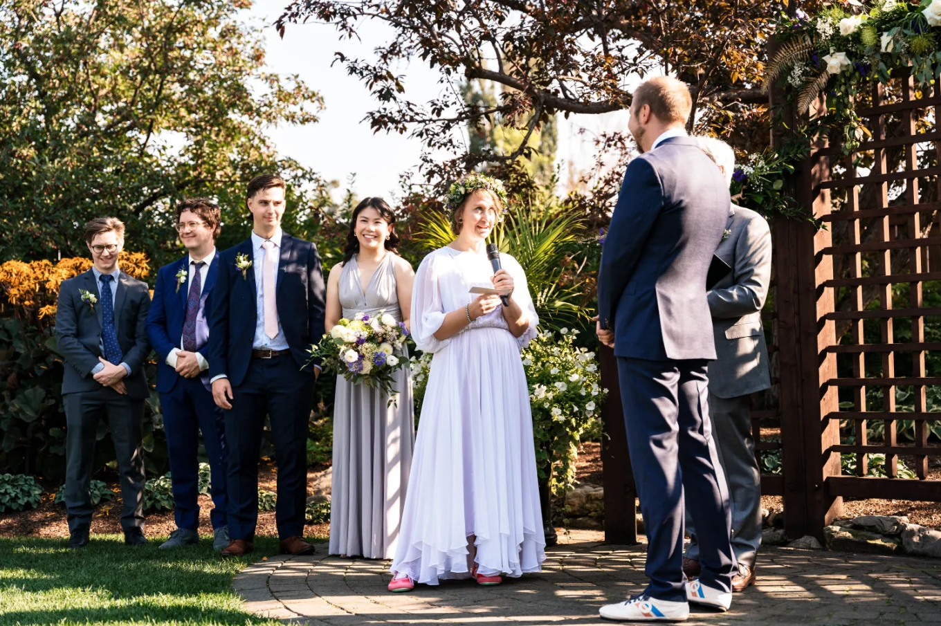 The bride gives a speech at the Zoo Wedding in Calgary