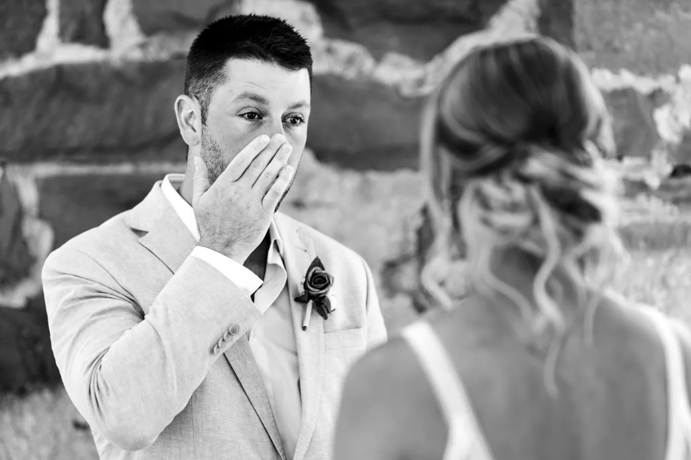 The groom cries while exchanging the vows.