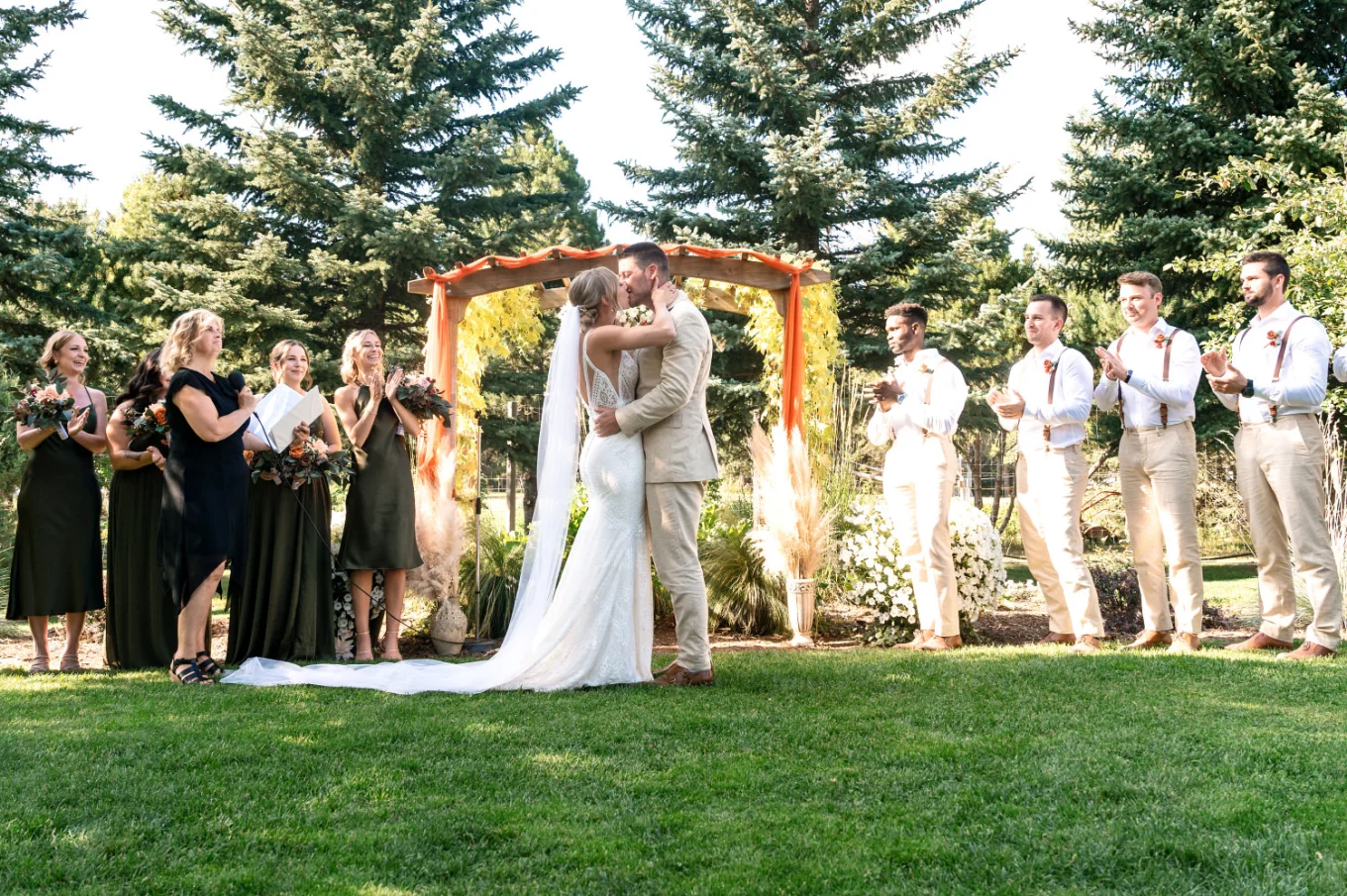 first kiss of the newlyweds in the park in Waterton