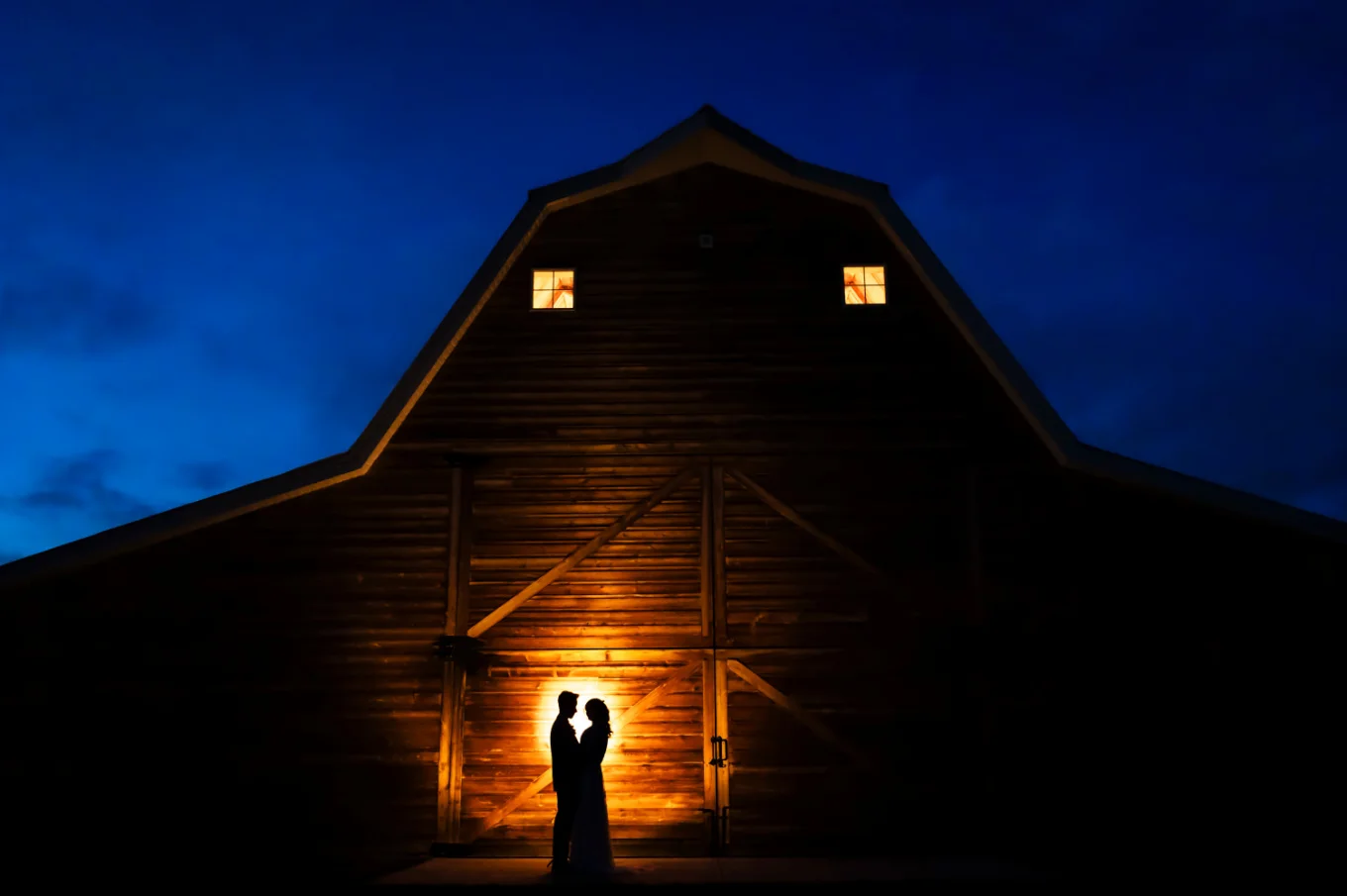 Backlighted newlyweds on thhe shed in Calgary.