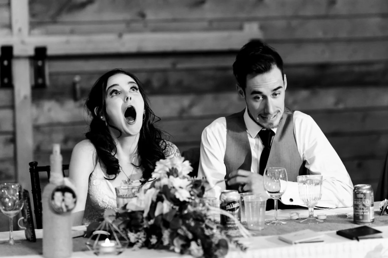 Funny and shocking faces of the newlyweds during speeches