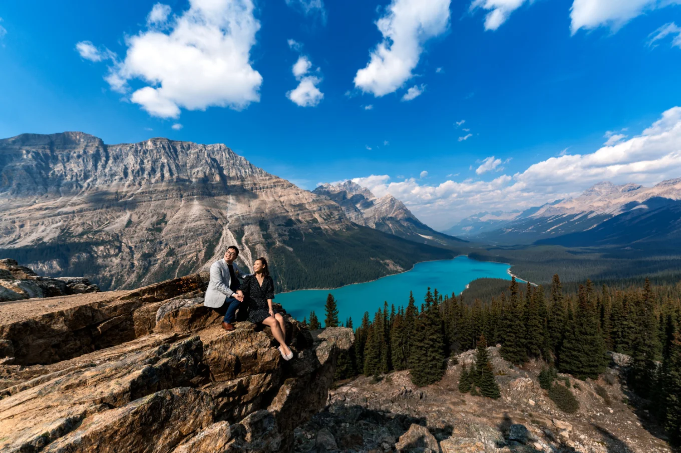 Engagement photography at peyto lake with the couple in love
