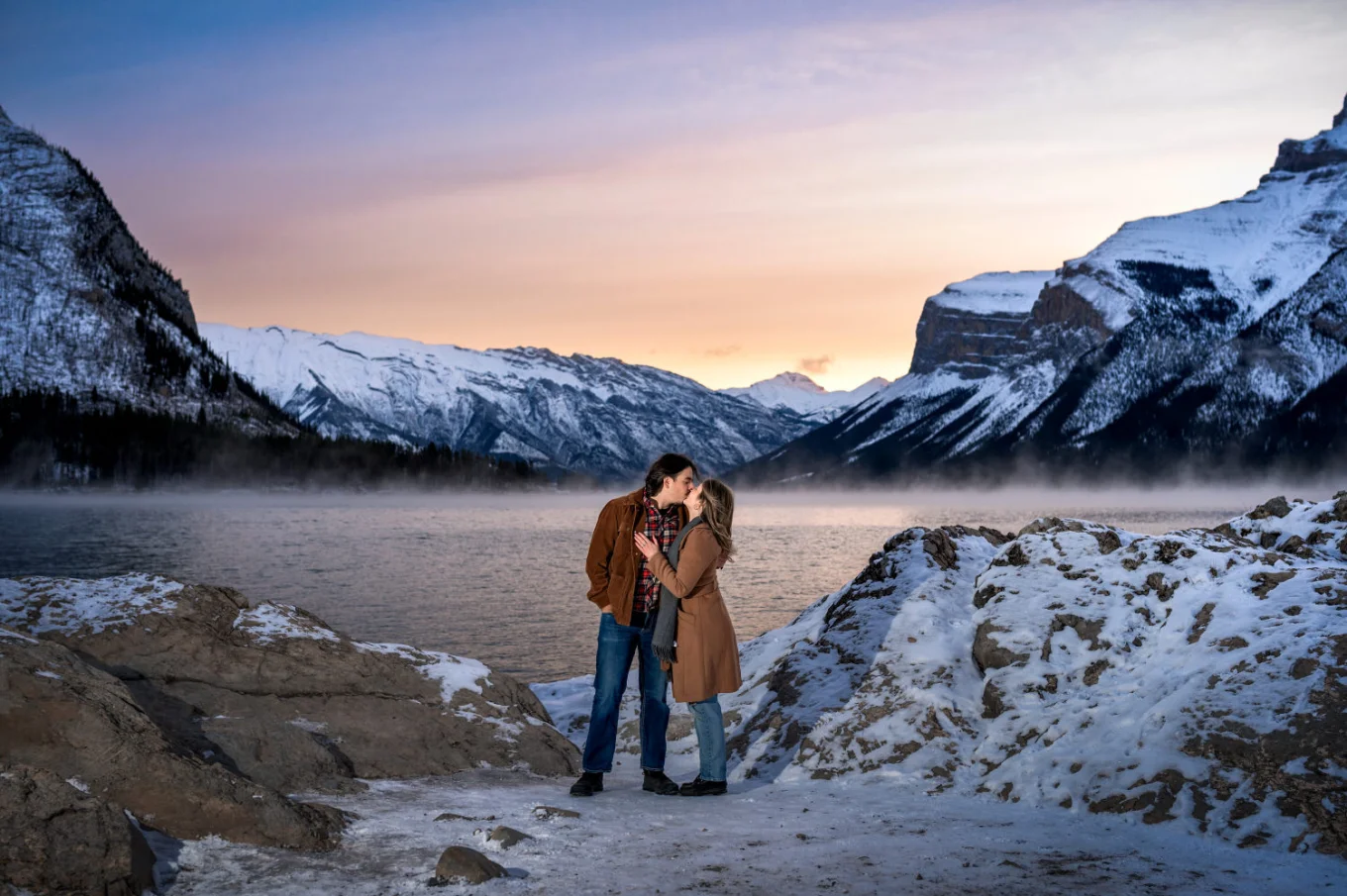 Sunrise Romance at Minnewanka Lake in Banff