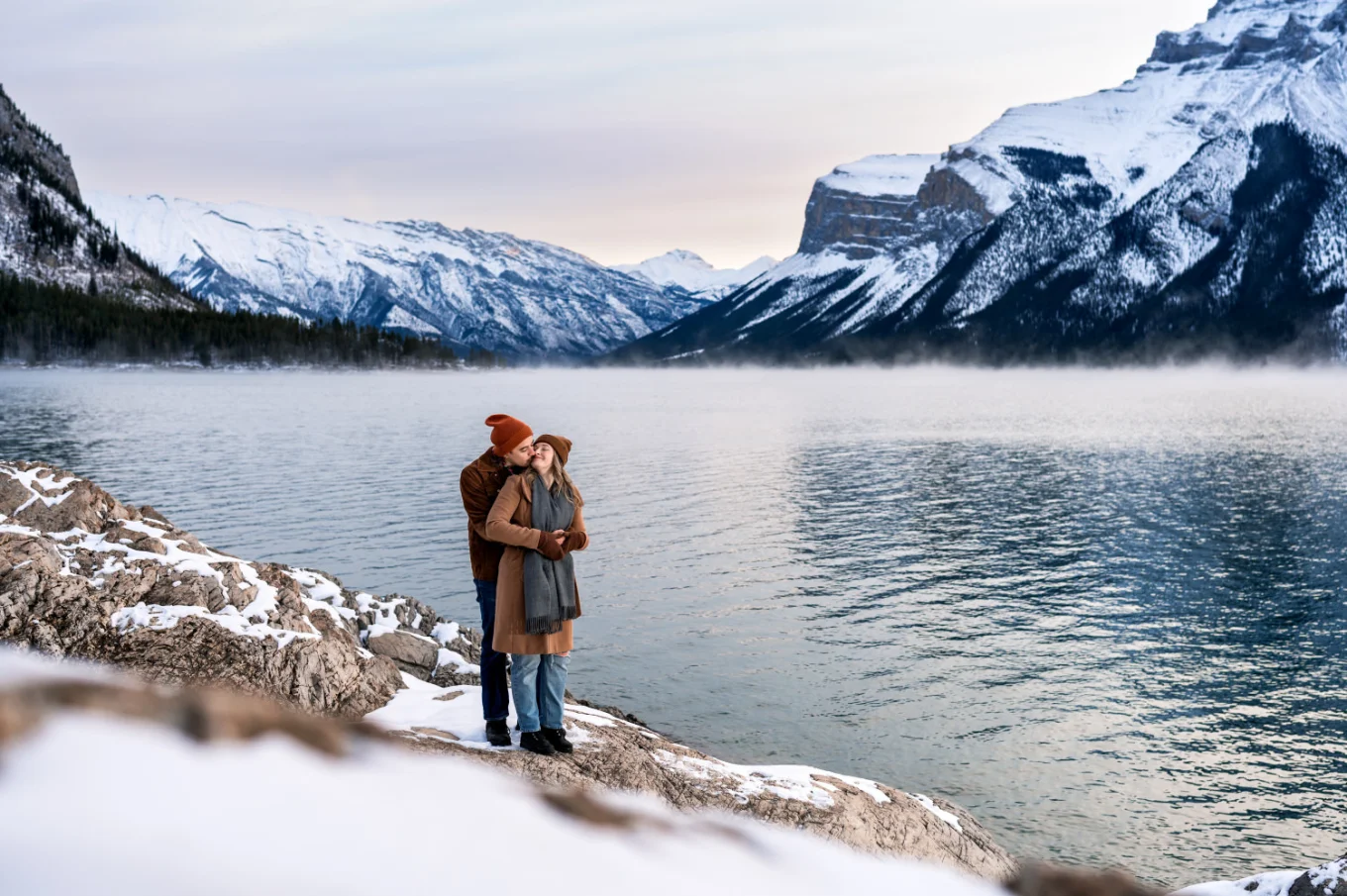 Love in The Canadian Rockies: Banff Engagement at Minnewanka Lake