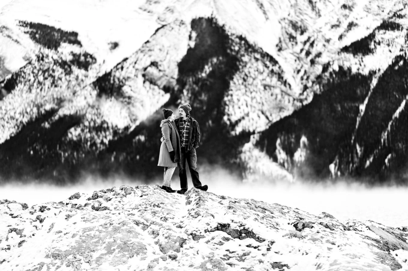 Black and white wedding photography in Banff.
