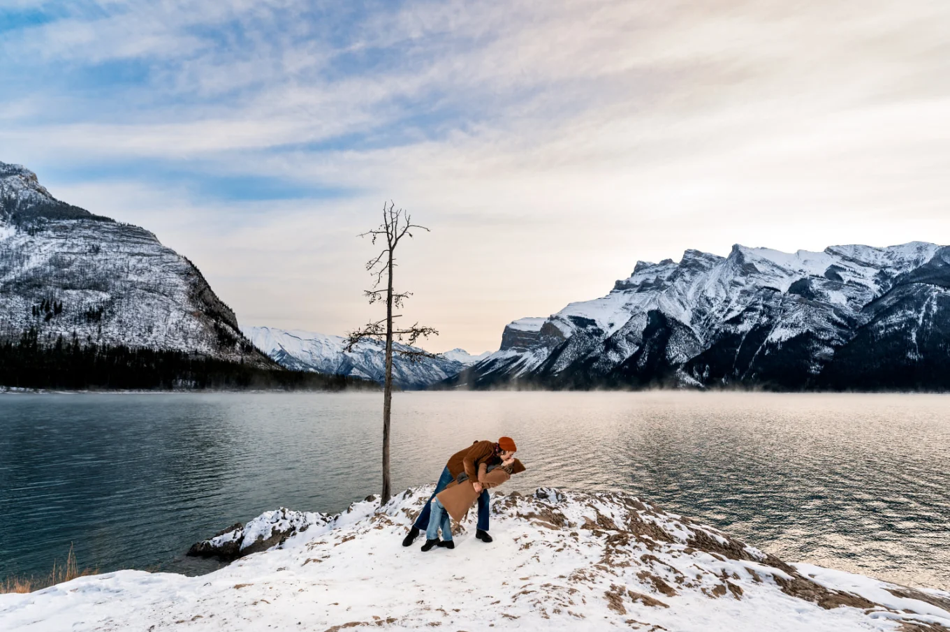 Mountain Couple Portrait: Romantic Dance At Minnewanka Lake