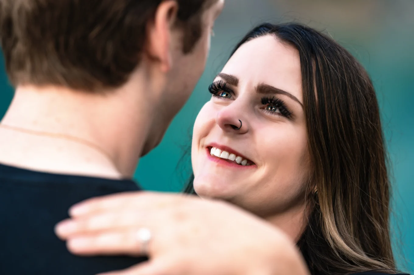 Lady look with love on her fiancee