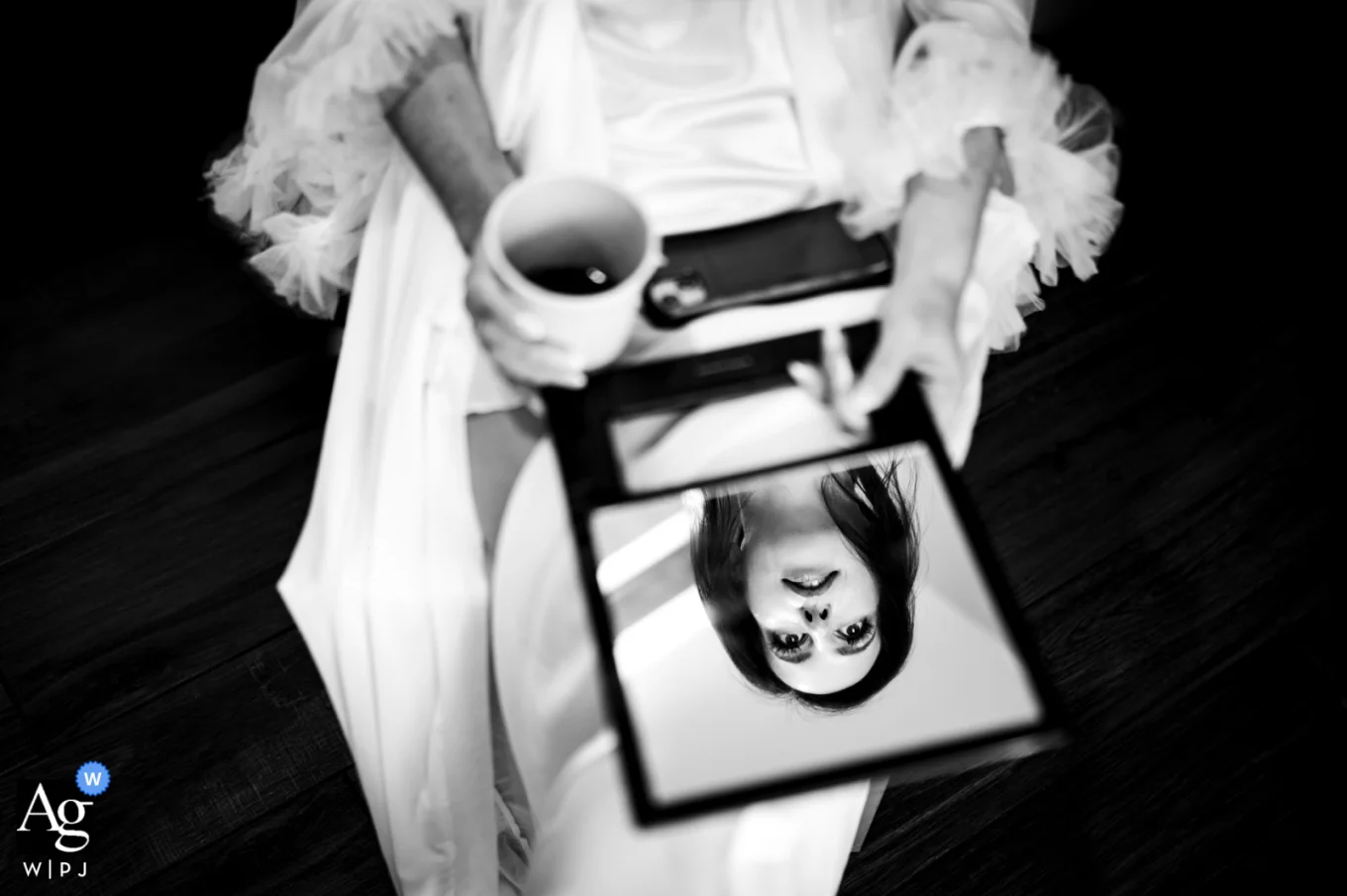Mirror reflection of the bride getting ready for Canmore wedding