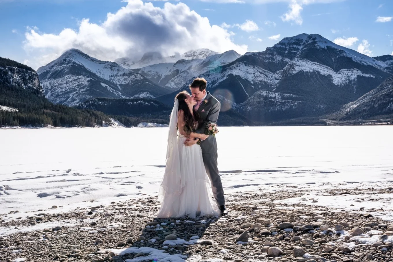 Newlyweds photo session taken by Kananaskis Wedding Photograpgers