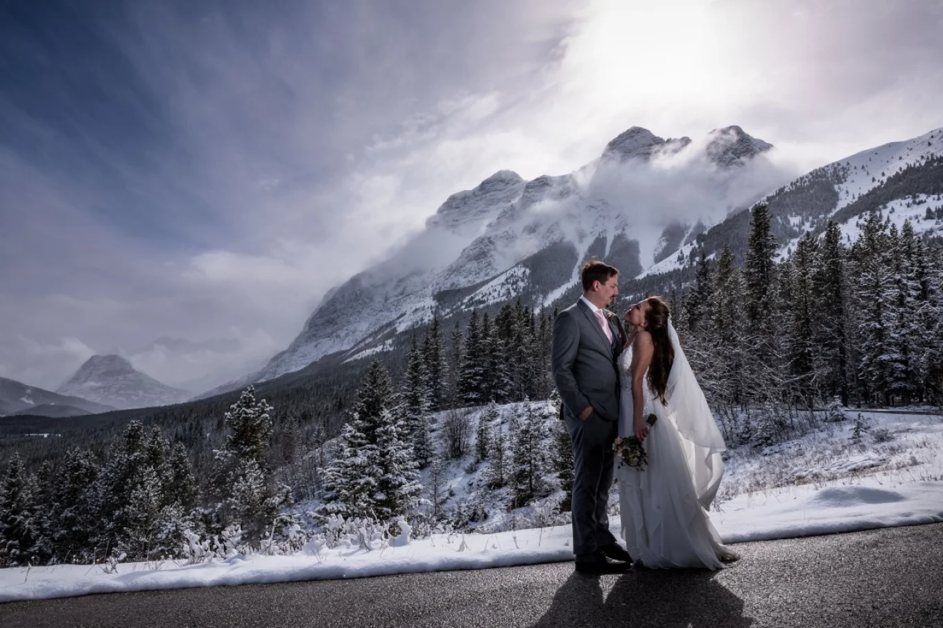 bride and groom portrait in Pomeray Hotel in Kananaskis