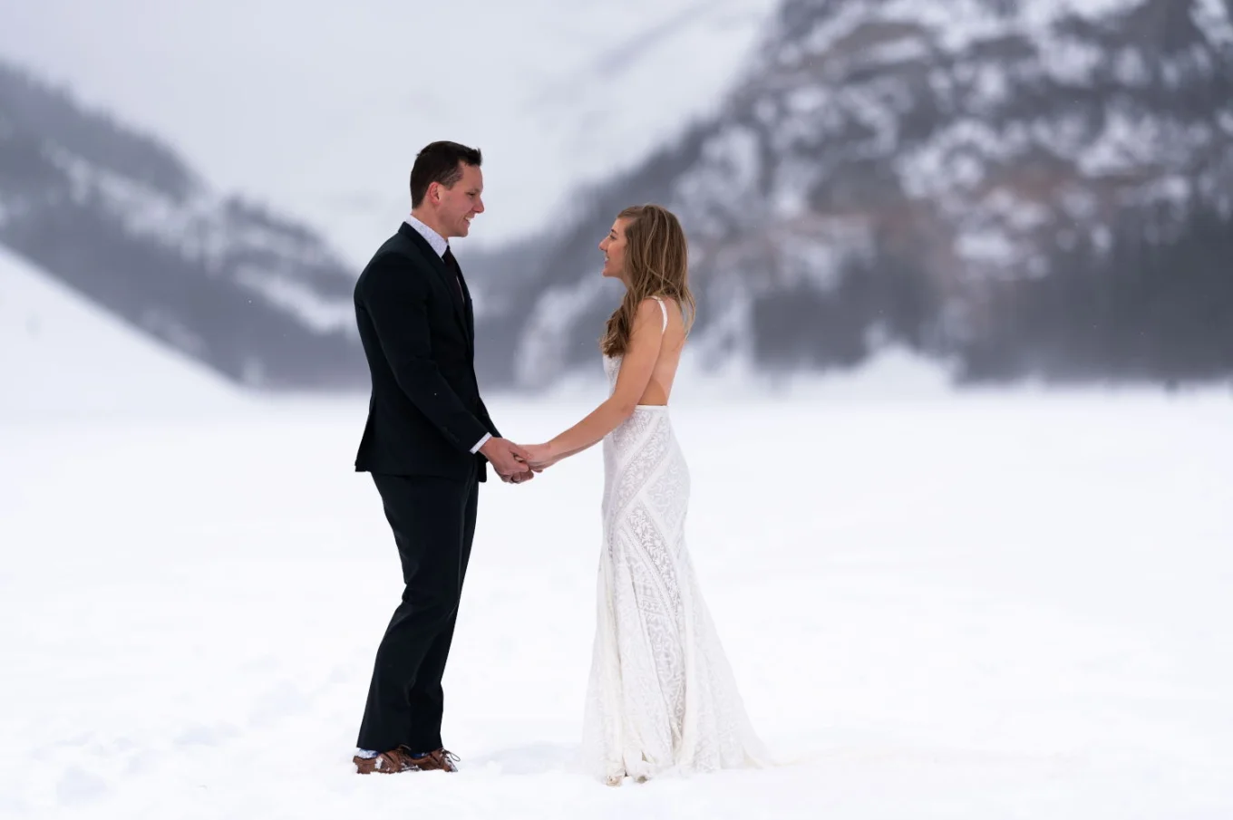 Banff Wedding Photographers capturing newlyweds intimate moment