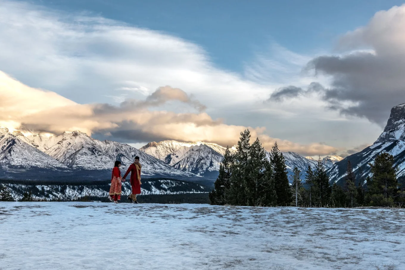 Mountain adventure after wedding photo session in Banff.