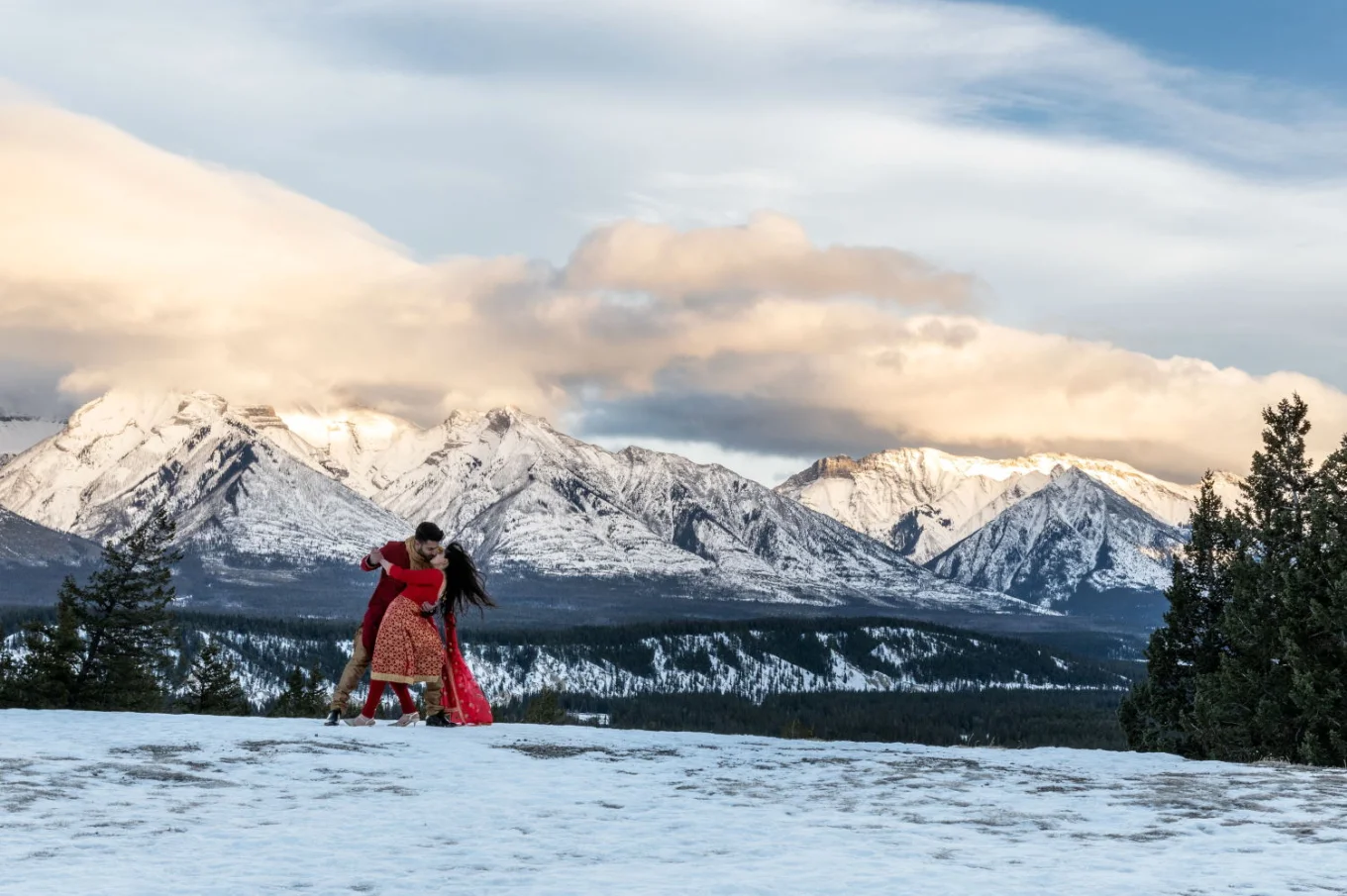Adventure mountain after wedding photo session in Banff.