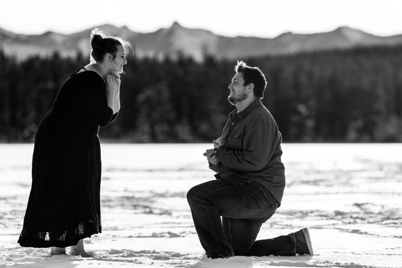 Romantic marriage proposal in Banff.