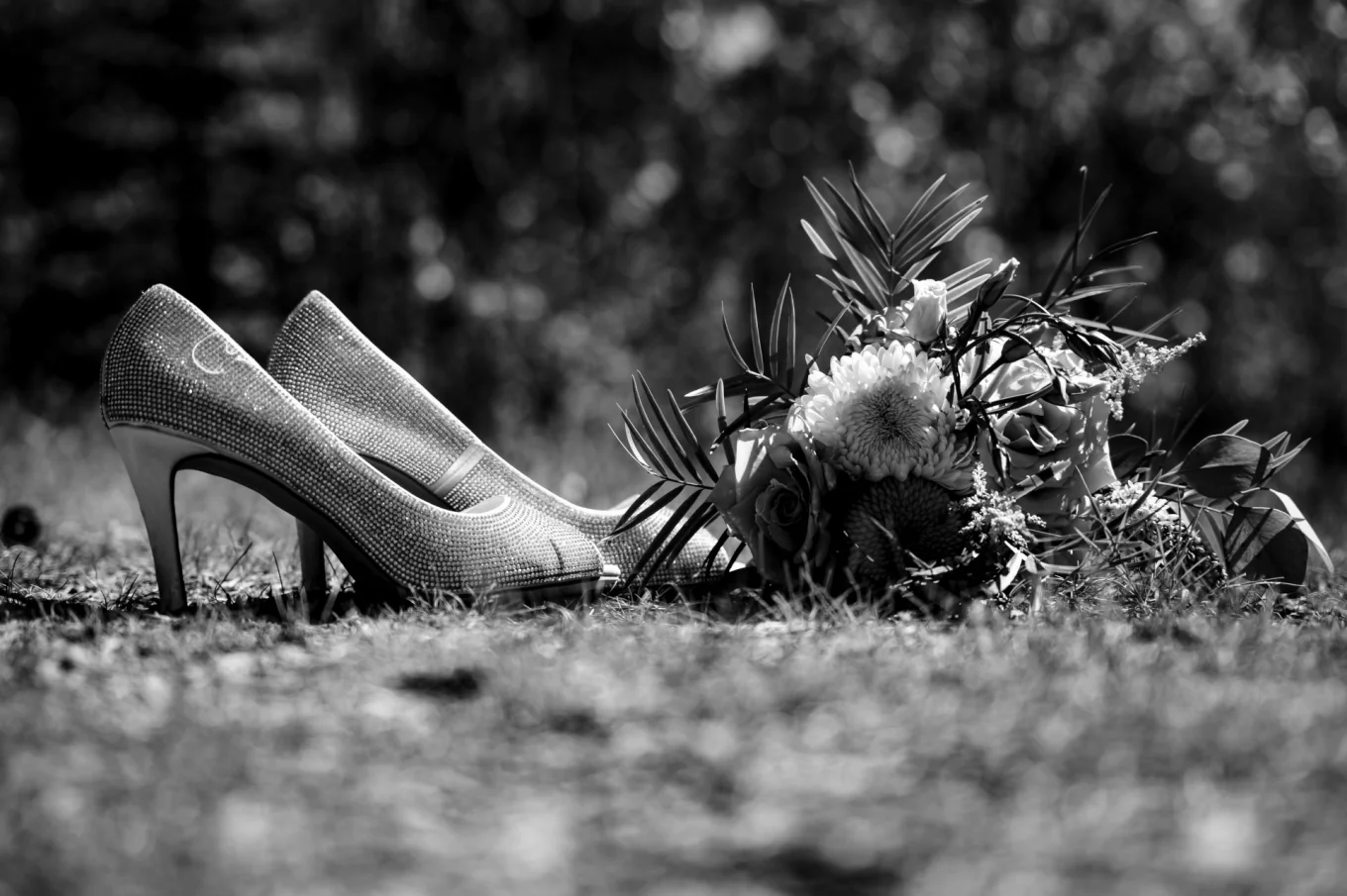 wedding shoes and bouquet