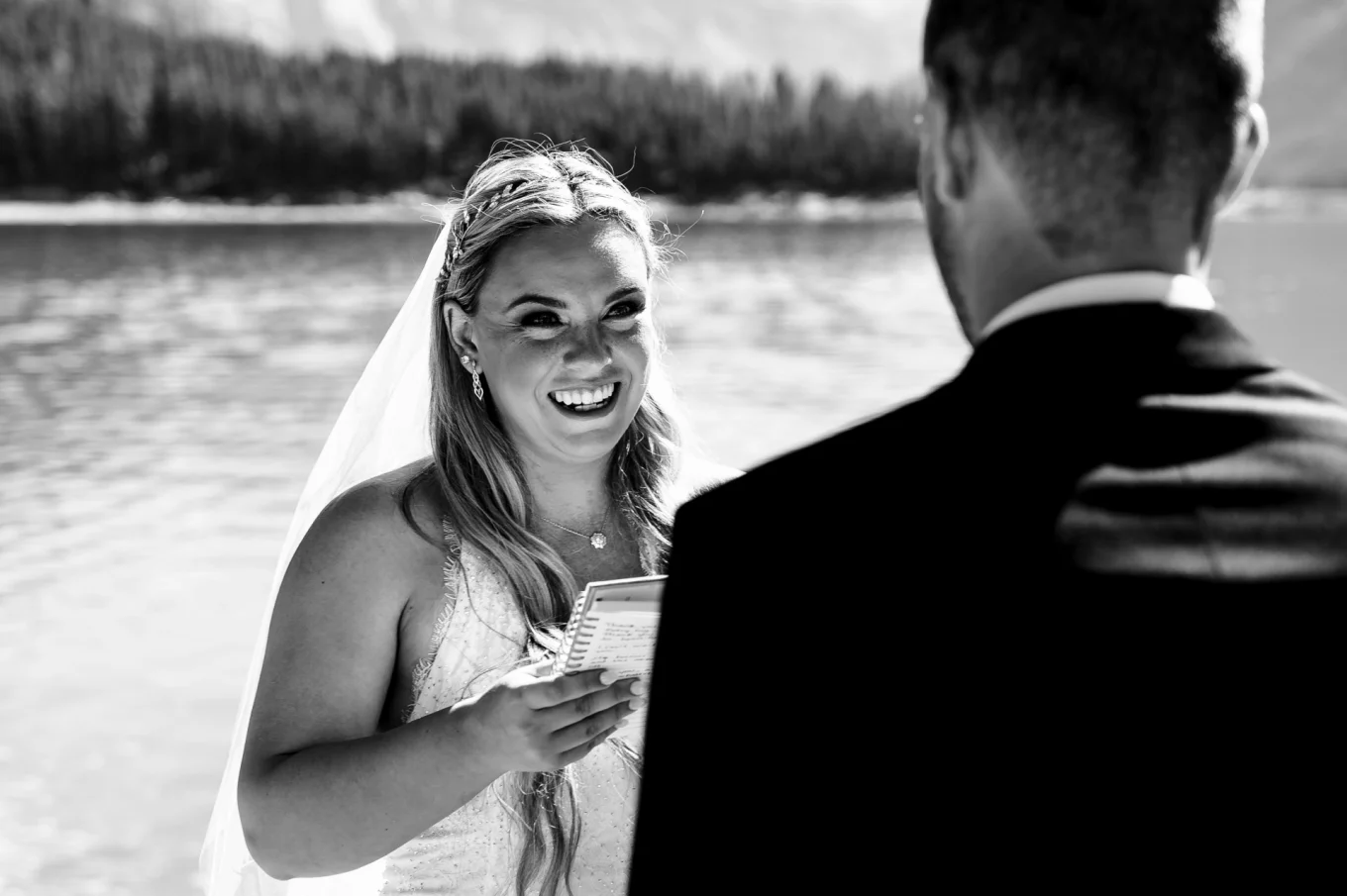 The brige look at her future husband promising him love.