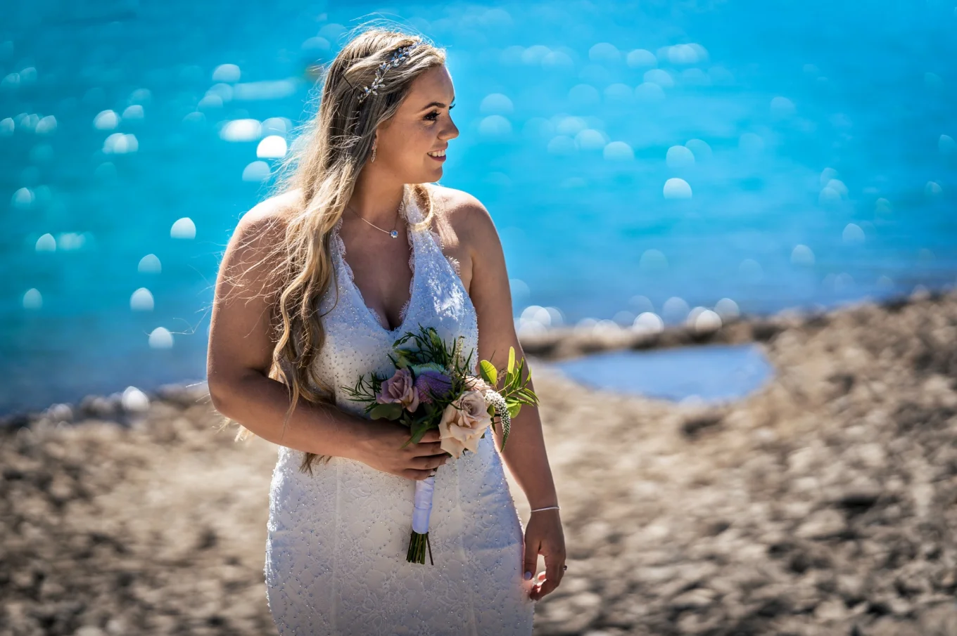 Gorgeous Bride holds her bouquet