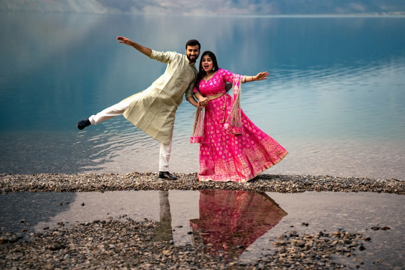 Indian couple dance at bow lake