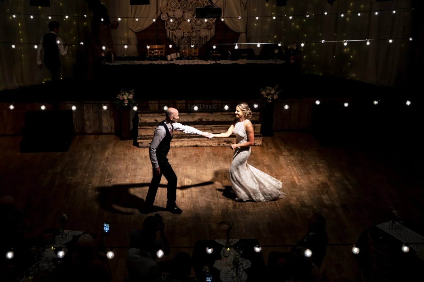First dance. Bride and groom are dancing on the floor.