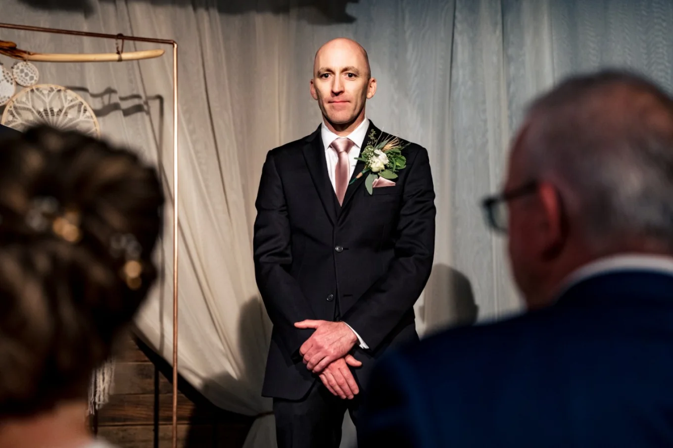 groom's first look on Calgary Wedding