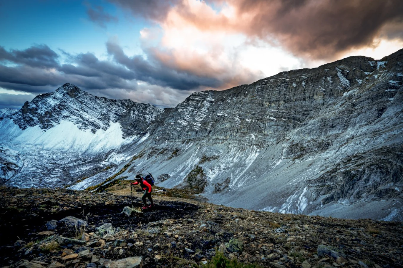 Girl is climbing the mountain in Banff.