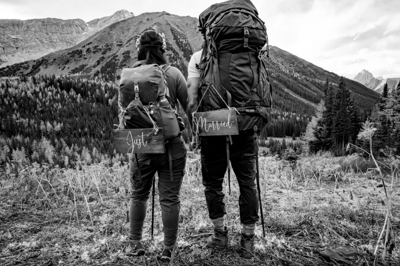 Hikers just got married in the Canadian Rockies.