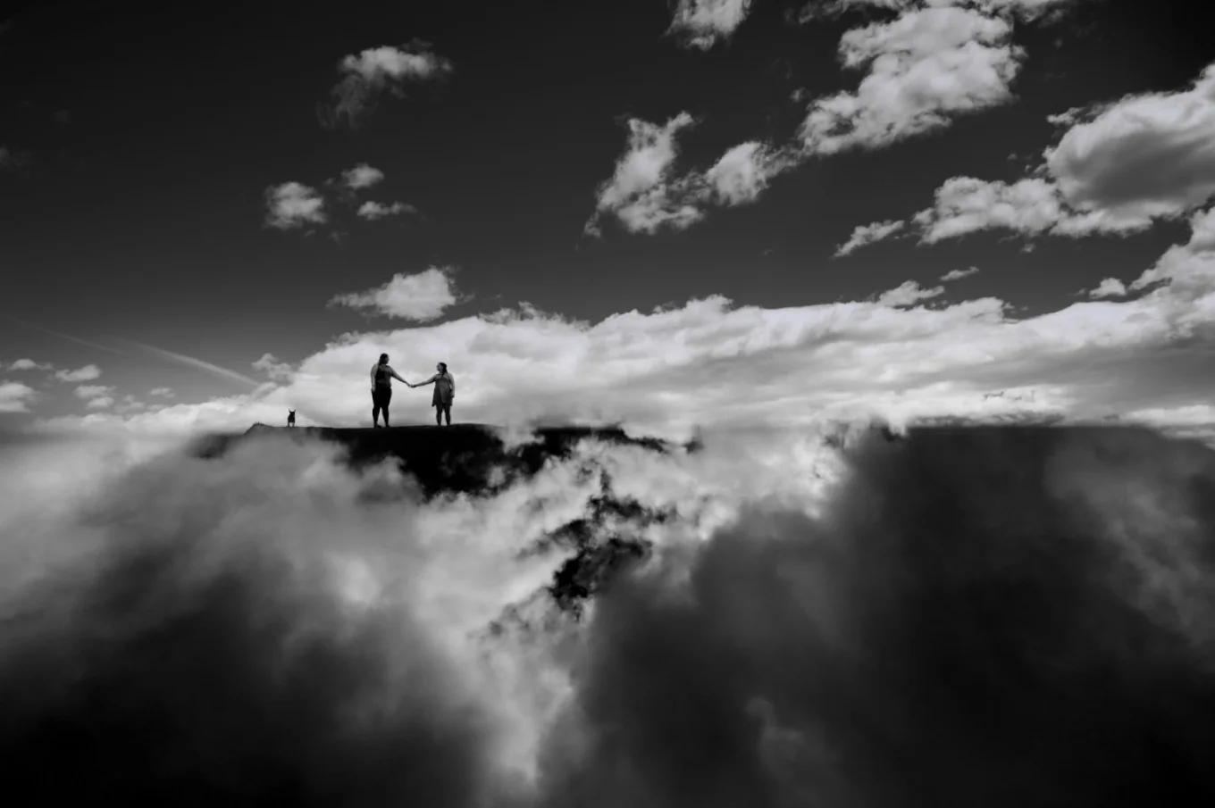 same sex couple in the sky. Creative engagement photo