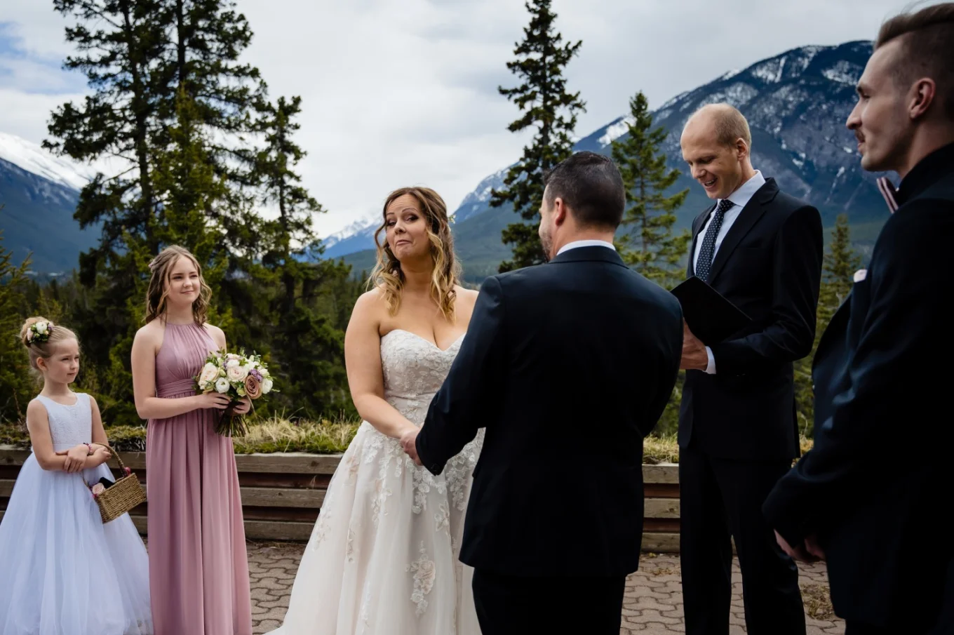 Bride surprised with the groom speech during Banff Elopement in Junipier Hotel.