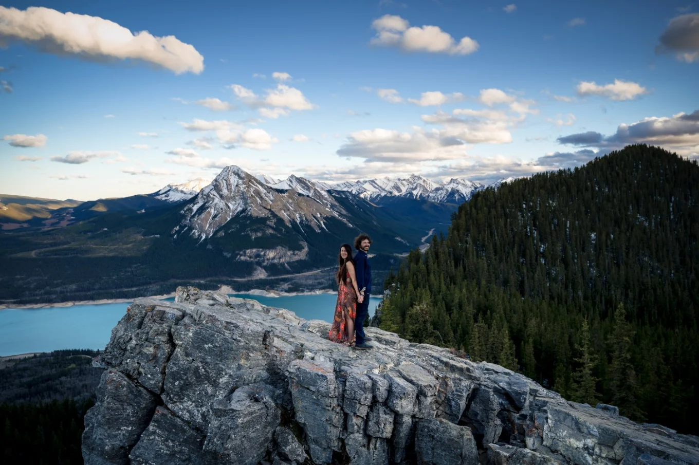 Proposal photography of freshly engaged couple in Banff National Park.