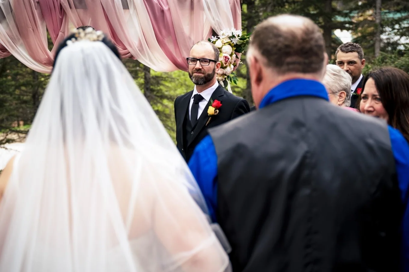 Groom's first look during Banff elopement.
