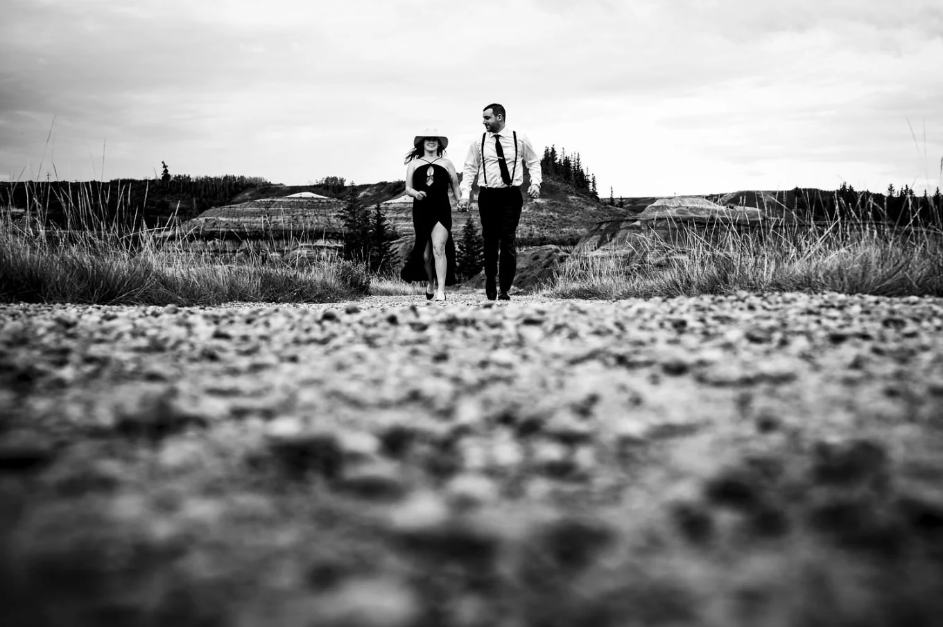 Photograph in black and white of married couple taken by the best Calgary Wedding Photographer.