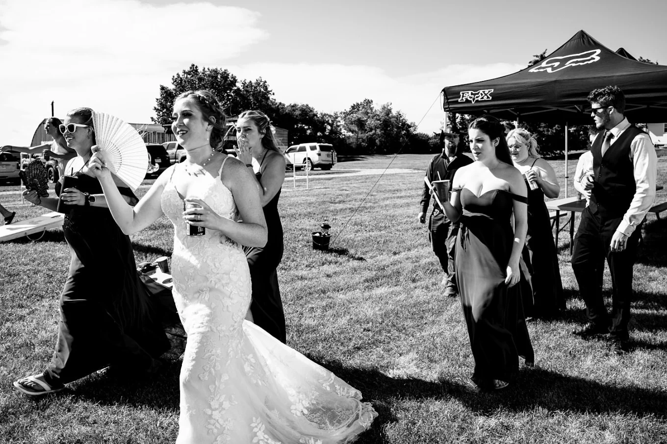Bridal party heading to the barn.