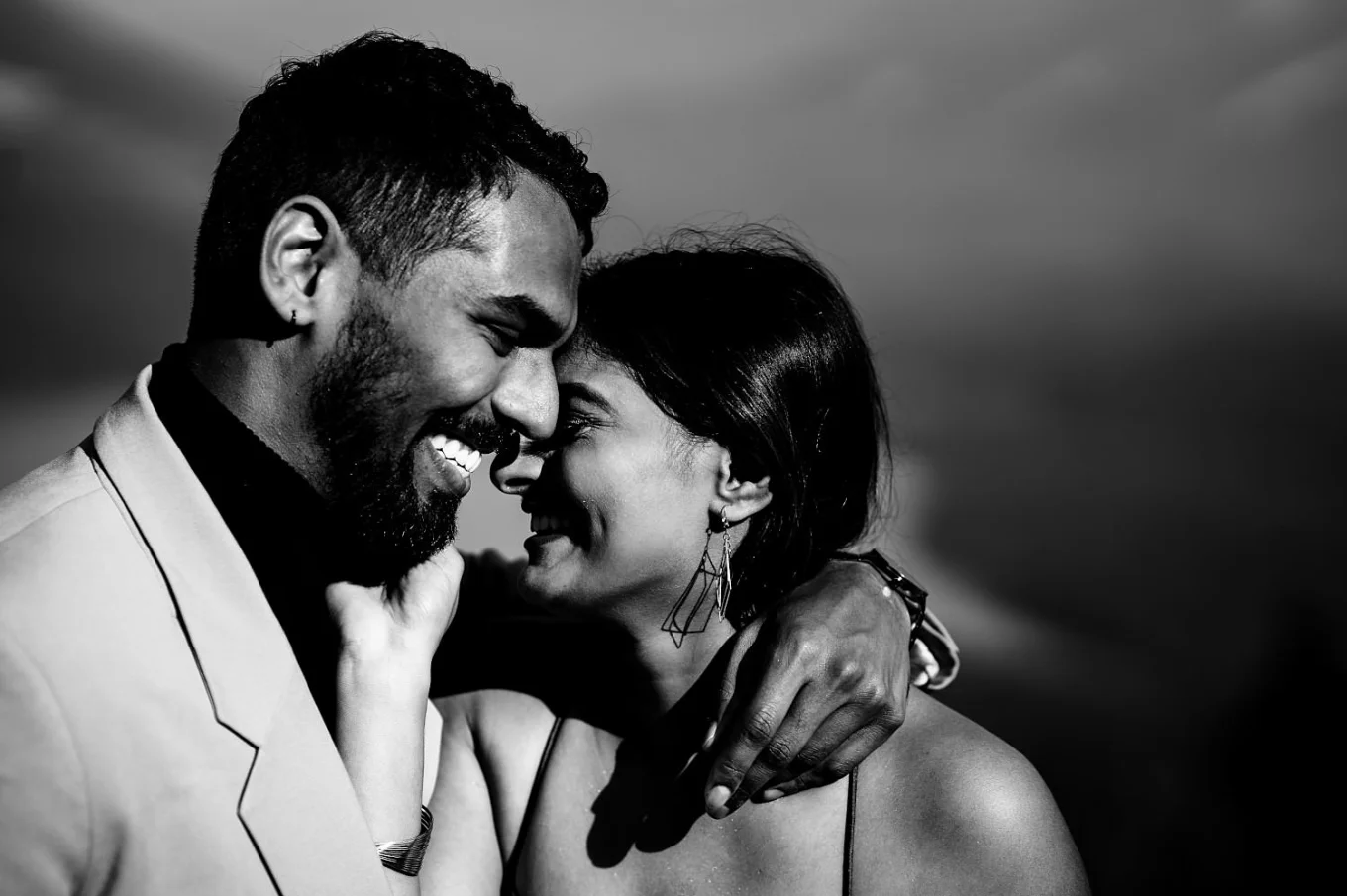 Banff wedding Photographer captured a moment of laughing engaged couple.