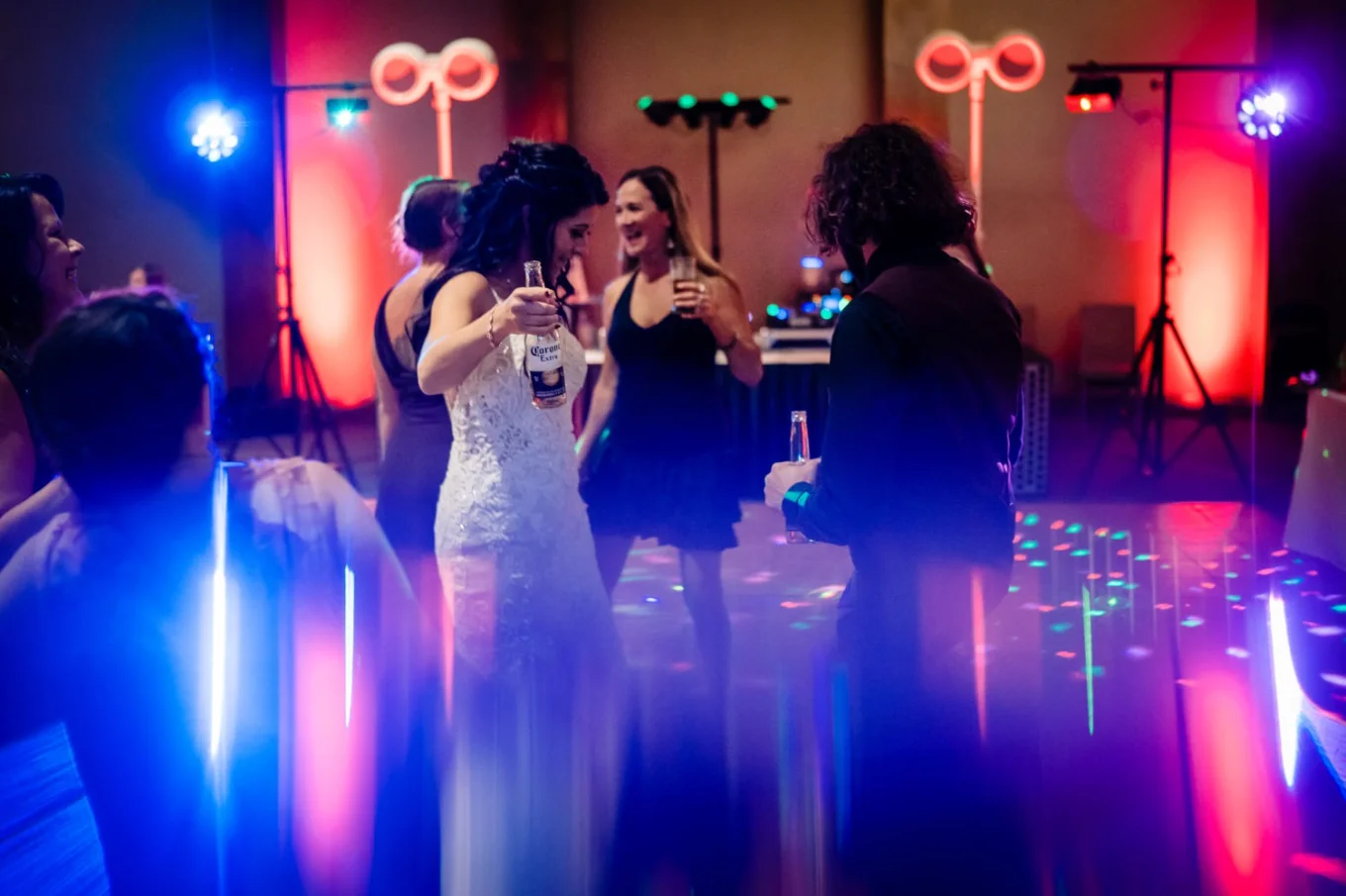 Dance during wedding day with interesting blue lightning.