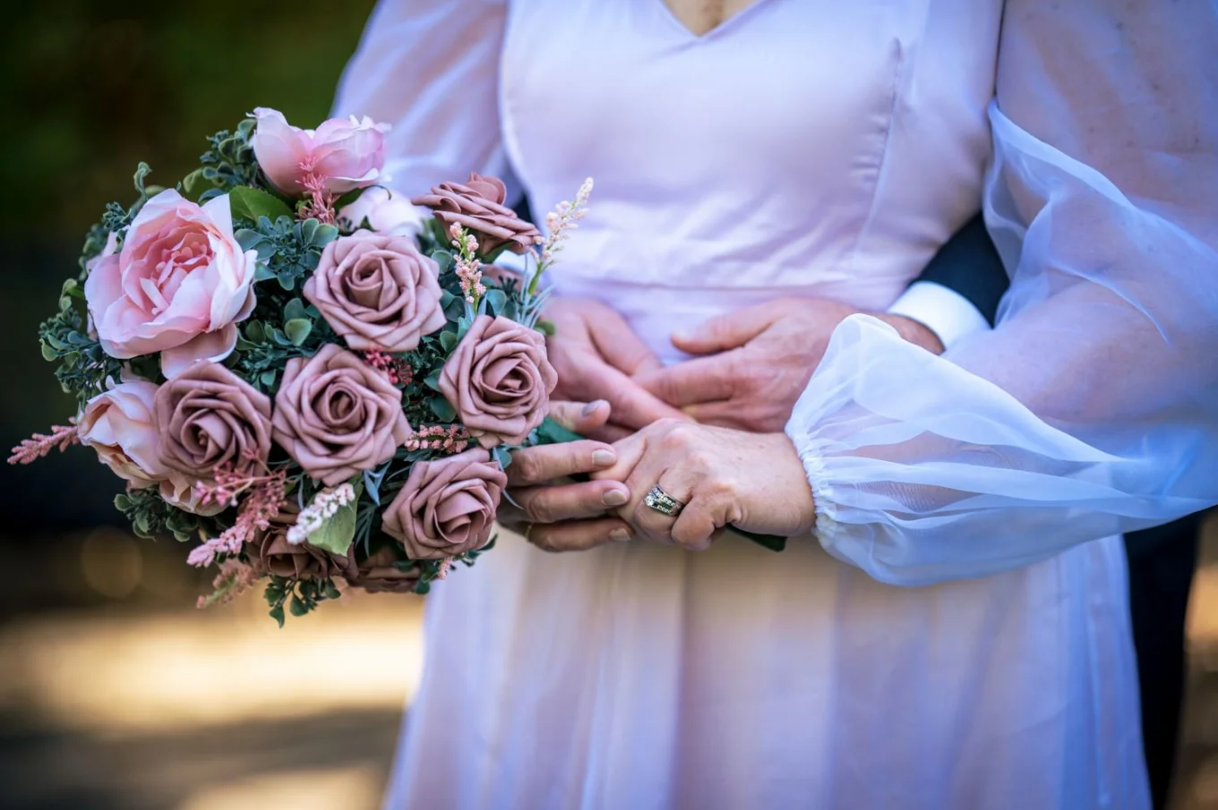 Pink wedding flowers.