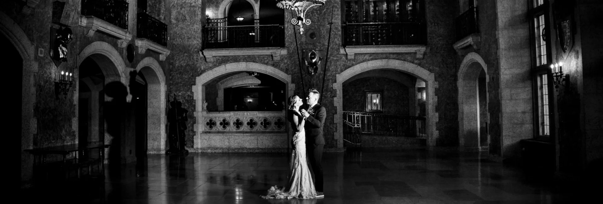 Newlyweds dance at the ball room in Banff Fairmont Hotel. Moment captured by Eliza Slobodzian - Banff Wedding Photographer.