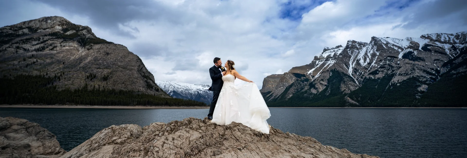 After-wedding-session-at-Minnewanka-Lake