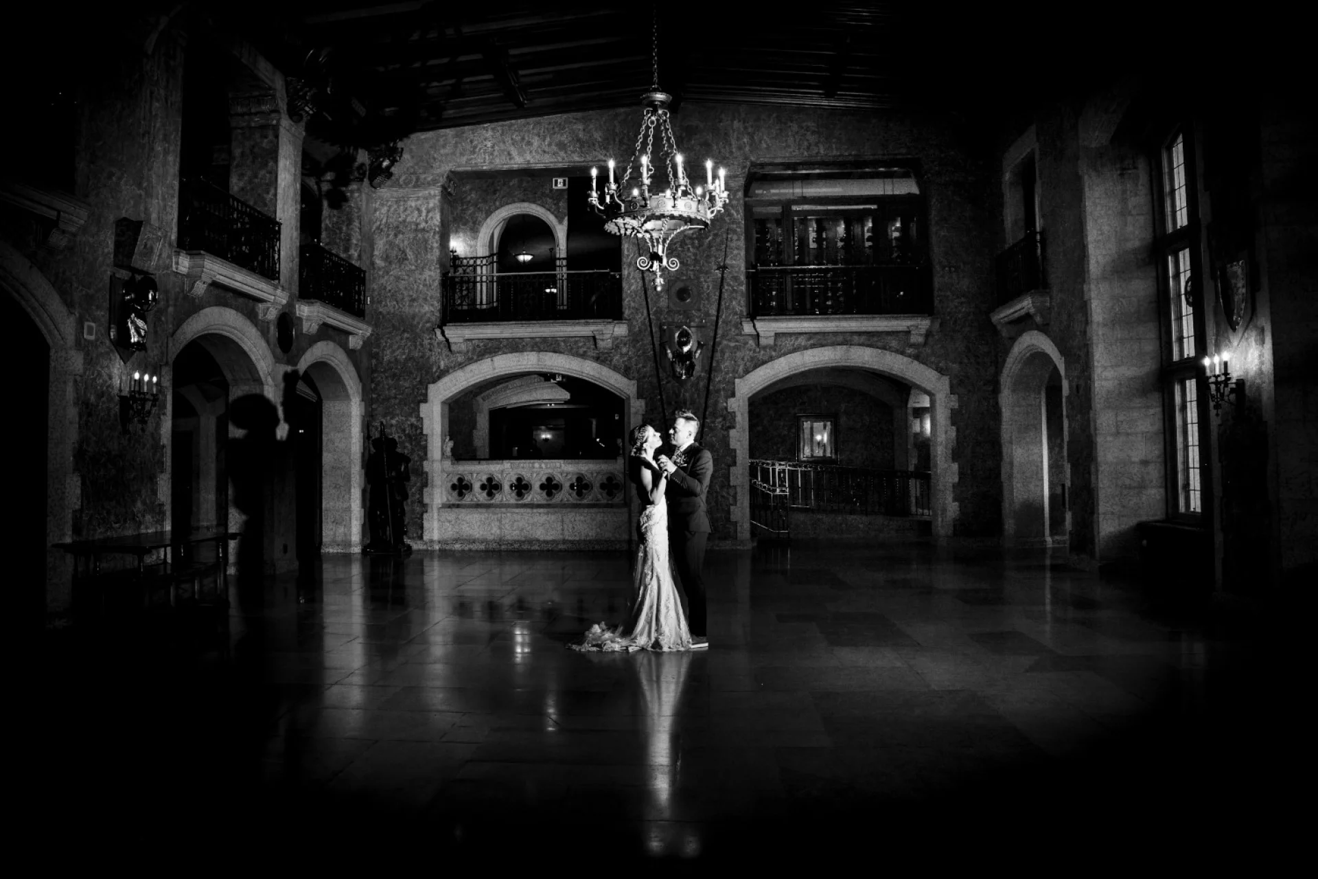 Newlyweds dance at the ball room in Banff Fairmont Hotel. Moment captured by Eliza Slobodzian - Banff Wedding Photographer.