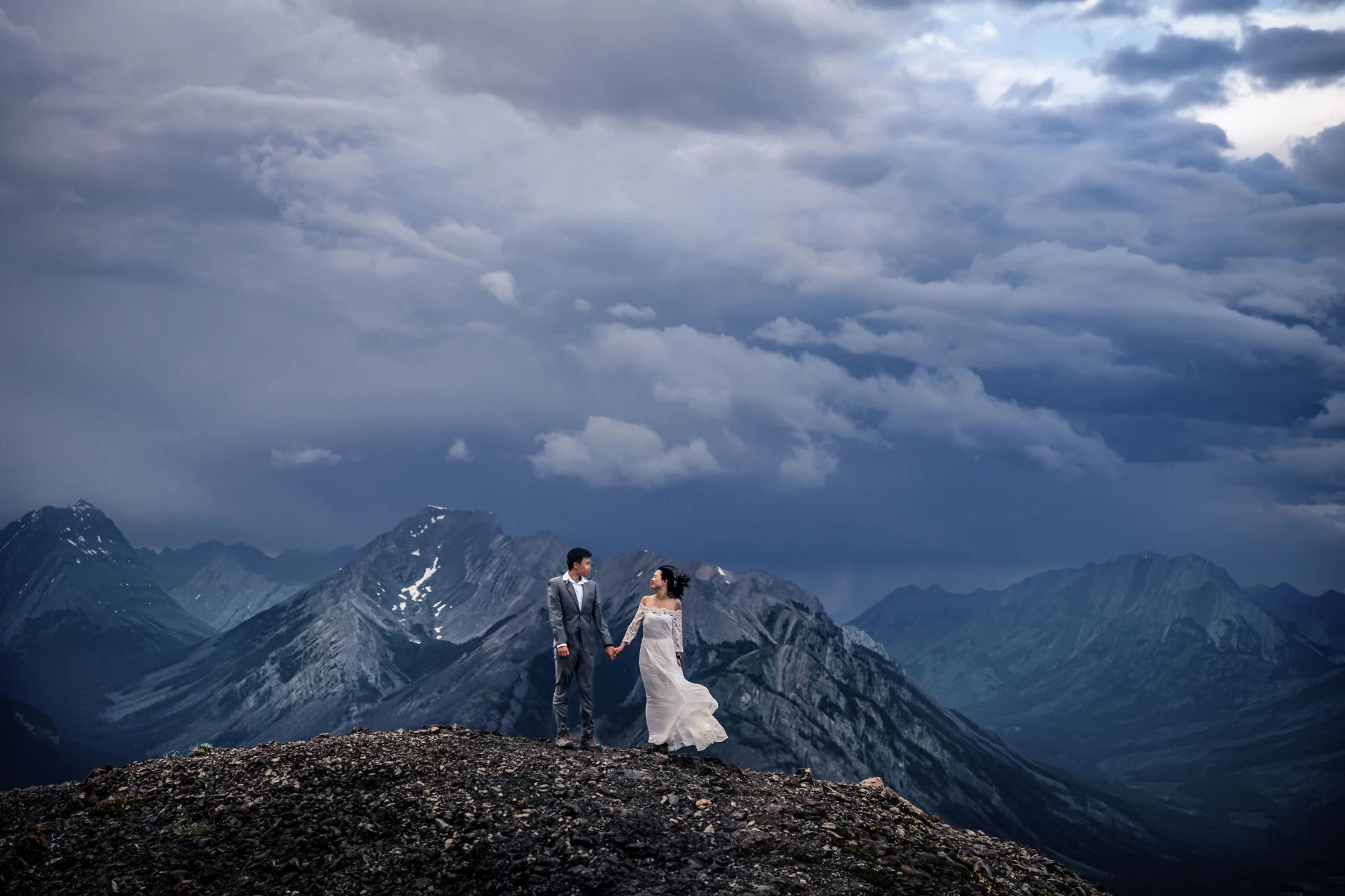 Pre-Wedding Hiking Adventure photograph during the stormy day.