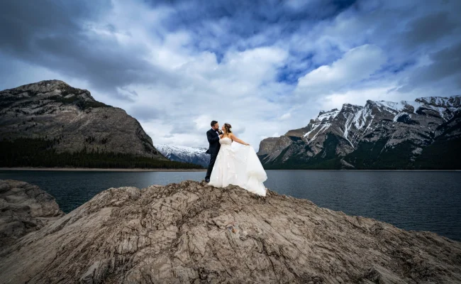 After-wedding-session-at-Minnewanka-Lake