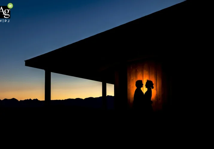 Award Winning Photo WPJA of the backlighted Newlyweds during stunning sunrise in British Columbia