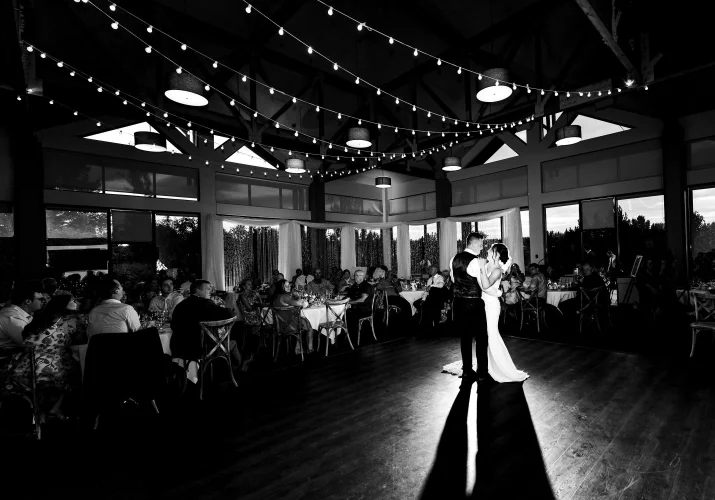 first dance in black and white at the Calgary wedding