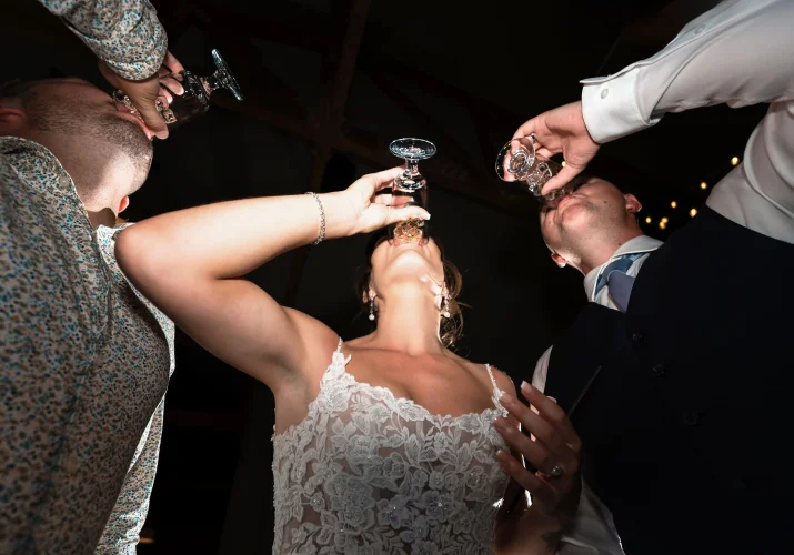 bride and groom drinking shoots